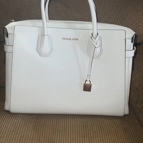 Michael Kors Cream Mercer Belted Medium Top Zip Satchel - Picture 2 of 8